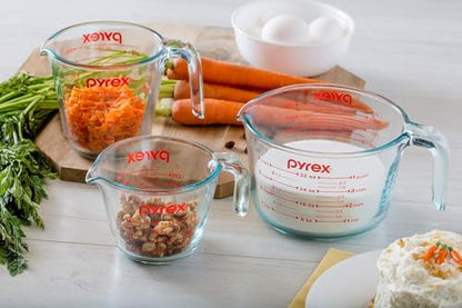 Pyrex 3 Piece Measuring Cup Set, Includes 1, 2, and 4 Tempered Glass Liquid Measuring Cups, Dishwasher, Freezer, Microwave, and Oven Safe, Essential Kitchen Tools