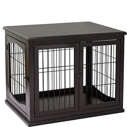 PawHut Dog Crate Furniture, Small Dog Cage End Table with Two Opening Sides, Lockable Door, Puppy Kennel Indoor, Cute and Decorative, Coffee - WoodArtSupply