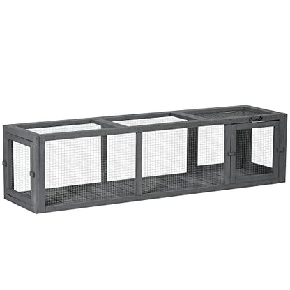 PawHut Outdoor Cat Tunnel with Extendable Design, 59" L Wooden Cat Run with Weather Protection, Connecting Inside and Outside, for Deck Patios, Balconies, Gray - WoodArtSupply