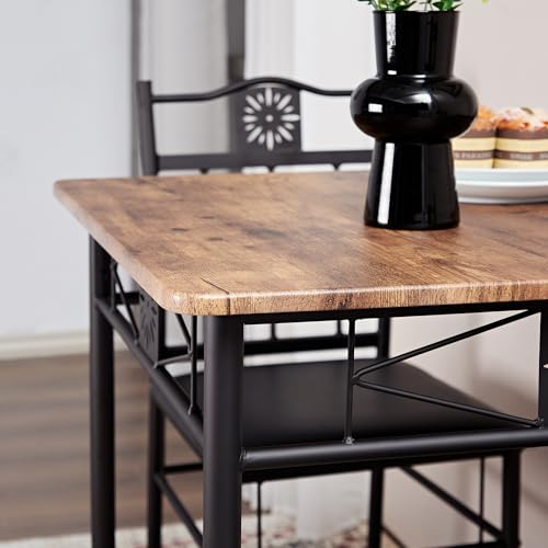 VECELO 3-Piece Small Kitchen Dining Table Set for 2, PU Padded Chairs, Retro Brown VECELO