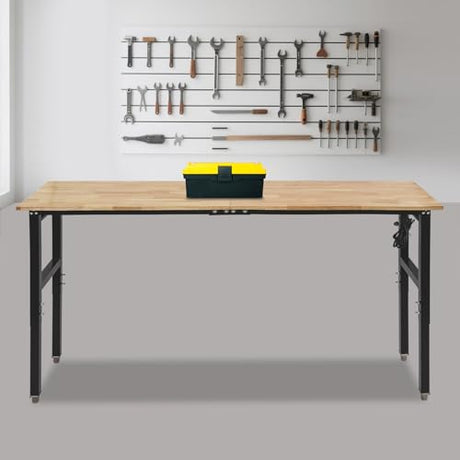 Adjustable Workbench, Heavy Duty Work Bench with Power Outlets and USB Ports, Wood Top Workstation Table, 2000 LBS Load Capacity Work Benches for Garage, Workshop, Office, Home Use (71.65x19.69in) Eapmic