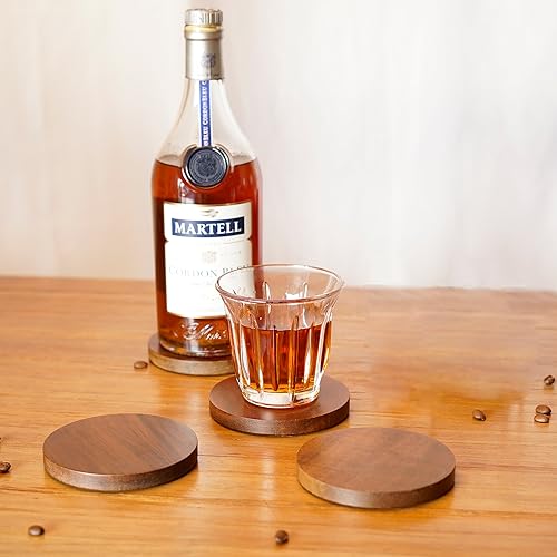 Acacia Wood Coasters for Drinks Coffee Table Set of 4, Dark BrownWooden Drink Coasters for Tabletop Protection Dining Table Desk Round with Non-Slip Pad Cup Coasters for Home Christmas Decor  - WoodArtSupply