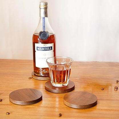 Acacia Wood Coasters for Drinks Coffee Table Set of 4, Dark BrownWooden Drink Coasters for Tabletop Protection Dining Table Desk Round with Non-Slip Pad Cup Coasters for Home Christmas Decor  - WoodArtSupply