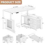 Homiflex 63" L Shaped Standing Desk with 3 Drawers Electric Adjustable Height Desk Corner Standing Desk with Storage Computer Game Desk with Power Outlets Computer Tower Stand for Home Office, White Homiflex