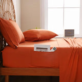 JSD Burnt Orange Queen Sheet Set with Side Pocket Corner Straps, 4 Piece Soft Microfiber Bed Sheets Extra Deep Pocket JSD