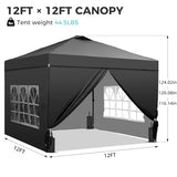 Oneofics 12x12 FT Pop Up Canopy, Instant Canopy Tent with 1-Button Push, 4 Removable Sidewalls, Sandbags, Wheeled Bag for Outdoor Activities & Events Oneofics