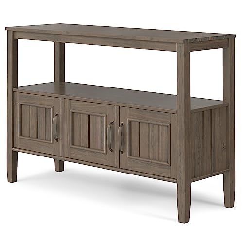 SIMPLIHOME Lev SOLID WOOD 48 Inch Wide Contemporary Console Table in Smoky Brown, for The Living Room, Entryway and Bedroom - WoodArtSupply