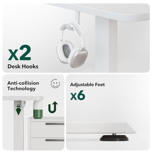 Cubiker L Shaped Standing Desk - 63 x 55 Inch Electric Adjustable Height Corner Standing Desk, Ergonomic Sit Stand Up Table with 3 Memory Buttons, Splice Board for Home Office, White Cubiker
