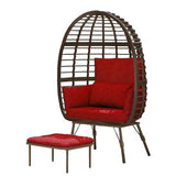 Gardenbee Wicker Egg Chair with Cushion, Indoor Outdoor Lounger for Patios, Living Room, PE Rattan Chair Steel Frame, Strong Load Capacity, Red Cushion Gardenbee