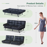 Hcore Convertible Futon Sofa Bed,Black Leather Memory Foam Loveseat Futons Sofa Couch,Small Euro Lounger Sofa for Compact Living Spaces,Apartment,Dorm,Studio,Guest Room,Home Office/Dark Black Leather Hcore