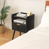AWASEN Black Fluted Nightstand, Modern Bedside Table with Storage Drawers, Small Night Stand Bed Side Table with Solid Wood for Living Room, Bedroom, Office and Small Space (Black) AWASEN