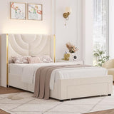 HITHOS 2 Set Twin Upholstered LED Bed Frame with Storage Drawer, Velvet Kids Bed with Headboard, Princess Twin Platform Bed for Girls/Kids, Solid Wood Slats Support, No Box Spring Needed (Beige) HITHOS