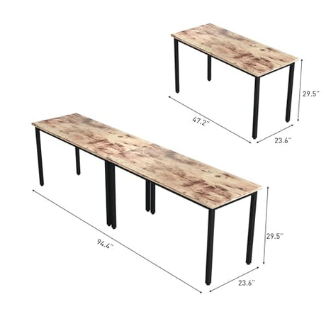 Bonzy Home Conference Tables 8ft Office Computer Desk for Meeting Room Study Writing Printer Podcast Table for 4-8 People Rustic Brown 2PCS 94.4"x23.6"x29.5" Bonzy Home