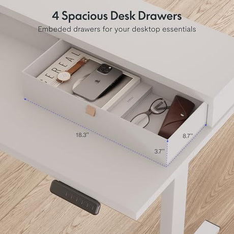 FLEXISPOT 63" L Shaped Standing Desk with Shelf Electric Corner Table, Drawers, Adjustable Computer Workstation for Home, Office,63x55in, White Top + White Frame FLEXISPOT
