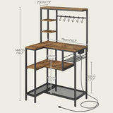 YATINEY Coffee Bar, Bakers Rack with Power Outlet, Large Microwave Stand with Wire Basket and 6 Hooks, Kitchen Storage Rack, Versatile Coffee Station for Living Room, Home Cafe, Rustic Brown HB10UBR