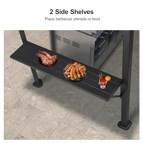 PURPLE LEAF 6.5' X 10' Hardtop Grill Gazebo for Patio Permanent Aluminum Barbeque Shelter Gazebo Canopy with Ceiling Hook and Shelves Double Tiered Grey Outdoor BBQ Gazebo PURPLE LEAF