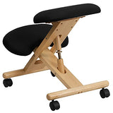 Flash Furniture Posey Mobile Wooden Kneeling Office Chair for Improved Posture, Height-Adjustable Ergonomic Office Kneeling Chair, Natural/Black Flash Furniture