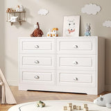 Shintenchi Dresser for Bedroom with 6 Drawers,Double Dresser & Chest of Drawers Wooden Organizer with Metal Handle, Storage TV Stand for Living Room,White Shintenchi