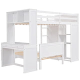 Harper & Bright Designs Twin Over Twin Bunk Bed with Desk, Storage, Solid Wood Bunk Bed with Shelves and Wardrobe, Twin Size Loft Bed with a Stand-Alone Bed for Kids Teens Adults - White Harper & Bright Designs