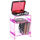 Acrylic Record Player Table with Storage Shelf, Clear Side Table Nightstand (Pink, Large) Acrylicolor