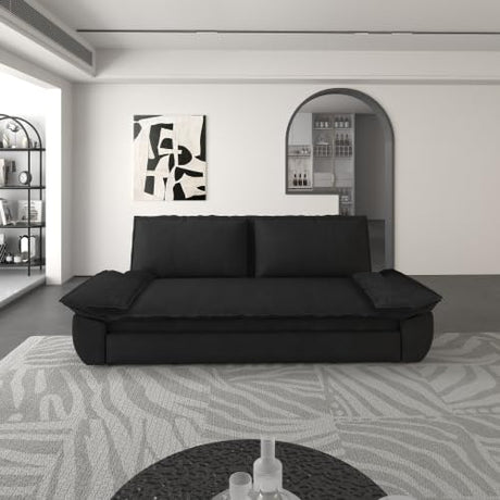 UPYOOE 70.1" Futon Sofa Bed Queen Size, Pull Out Bed, 3-in-1 Convertible Sleeper Sofa with 2 Soft Pillows, Modern Velvet Futon Couch for Living Room, Small Space, Apartment, Bedroom, Black UPYOOE