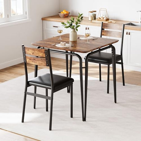 GarveeHome Dining Table for 2, Small Table and Chairs Set of 2, Square Dinette Set for 2, 3 Piece Kitchen & Dining Room Sets for Small Space (Vintage, Table with 2 Upholstered Chairs) GarveeHome