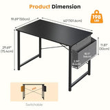 NEWBULIG 40 Inch Computer Desk Home Office Desks for Bedroom Writing Gaming Work Study Table with Storage Bag for Small Spaces, Modern Workstation in Matte Black NEWBULIG