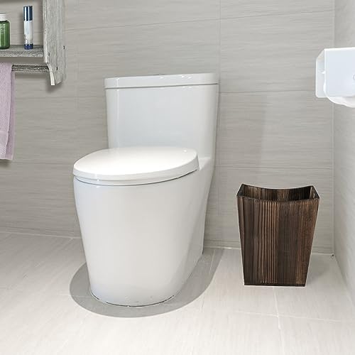 SEHERTIWY Wood Trash Can, Farmhouse Wastebasket Bin for Bathroom, Office, Bedroom, Living Room, Small Square Rustic Garbage Container (Wood-Brown) SEHERTIWY