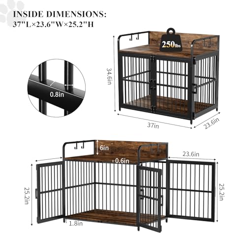 Amopatio 37" Dog Crates Furniture for Medium Dogs, Heavy Duty Dog kennel, Wood Dog Crate Table for Indoor Use, Brown(37" W×23.6" D×25.2" H) Amopatio