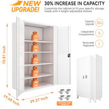 Upgraded Tall & Wide Metal Storage Cabinet with Doors & 4 Adjustable Shelves | Heavy-Duty Black Lockable Garage Cabinet with Wheels & Pegboard for Office, Gym, Basement, Warehouse (White) basenji