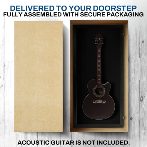 PENNZONI Extra Large Acoustic Guitar Display Case - Wall Mount Display Case for Acoustic/Electric Guitars - Ultra Clear Acoustic Guitar Solid Wood Frame Display Case | Black, Black Felt - WoodArtSupply