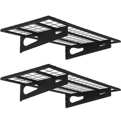 2-Pack 1.5x3FT Garage Shelving 17.7-inch-by-35.8-inch Wall Shelf Garage Storage Rack Wall Mounted Floating Shelves, Black