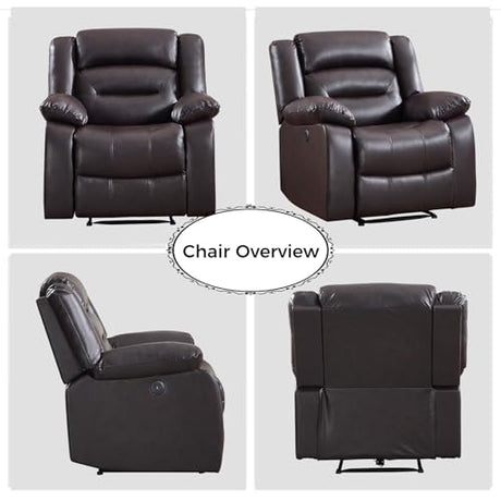 EBELLO Classic Power Recliner Chair, Faux Leather Oversized Electric Overstuffed Chair with Soft Cushion and Back, Sofa with Comfortable Armchair for Living Room, Brown EBELLO