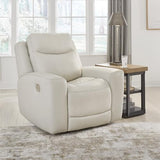 Signature Design by Ashley Mindanao Contemporary Leather Match Upholstered Power Recliner with Adjustable Headrest and USB Ports, Light Gray Signature Design by Ashley