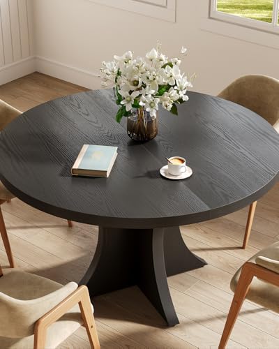 LITTLE TREE Round Dining Table for 4-6, 47.24 Inches Farmhouse Wooden Kitchen Table with Spacious Tabletop for Dining Room, Black LITTLE TREE