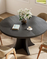 LITTLE TREE Round Dining Table for 4-6, 47.24 Inches Farmhouse Wooden Kitchen Table with Spacious Tabletop for Dining Room, Black LITTLE TREE