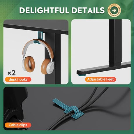DEVAISE L Shaped Standing Desk Adjustable Height, Dual Motor Electric Corner Standing Desk, 63x55 inch Sit Stand up Home Office Desk with Splice Board, Black DEVAISE