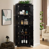 EMOBACO 72" Tall Corner Cabinet, 4-Tier Kitchen Pantry Storage Cabinet with 8 Doors and Adjustable Shelves, Home Farmhouse Bookshelf for Office Bathroom, Living Room, Black EMOBACO