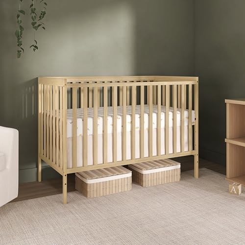 Dream On Me Synergy 5-in-1 Convertible Full-Size Baby Crib with Toddler, Day & Full Bed Conversion in Natural, GreenGuard Gold & BSA, 3 Mattress Heights, Sustainable Pinewood