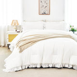 ANGIYUIN White Ruffle Comforter Set Twin 5 Pieces Ruffled Bed in A Bag with Sheets Soft Farmhouse Bedding Sets for Kids Girls Teens(White Twin) ANGIYUIN
