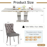 Goujxcy 11-Piece Extendable Dining Table Set for 10, 63-94.5" Faux Marble Kitchen Table Set with 10 Grey Tufted Chairs, Modern Expandable Dining Room Table for 6 8 10 with Mirrored Dual Column Base Goujxcy
