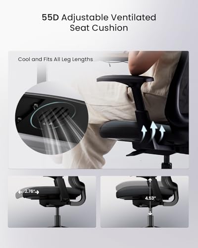ProtoArc Ergonomic Office Chair - Flexer Computer Chair, Foam Cushion Sliding Seat, Breathable Mesh from Wintex, 125° Reclining Swivel Desk Chairs for Home, Office & Study - Black ProtoArc