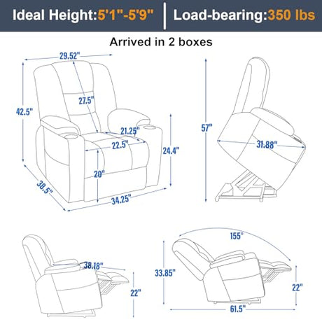 RHHVVR Power Lift Recliner Chair for Eldery, Chenille Electric Recliner Chairs with Massage and Heat, Remote Control Standing Assistance Lay Flat Recliner Sofa for Living Room Medium-Firm,Blue RHHVVR
