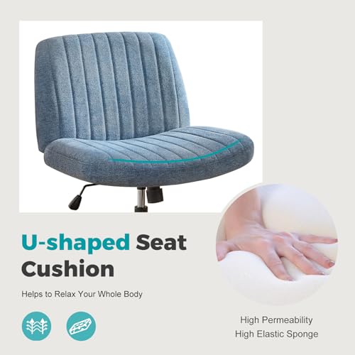 NEWBULIG Wide Seat Home Office Desk Chair Armless, Cross Legged Ergonomic Chair for Bedroom or Study, Adjustable Height Swivel Vanity Chair Without Wheels, Comfy Office Chair NEWBULIG