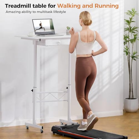 COMHOMA Small Standing Desk Adjustable Height Small Computer Desk Mobile Portable Rolling Laptop Table with Wheels 32" Computer Workstation Sit Stand Desks Portable Standing Table Treadmill desks COMHOMA