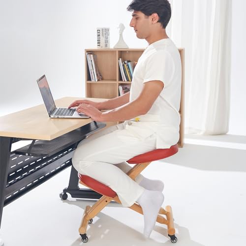 Master Massage Ergonomic Wooden Foldable Kneeling Chair for Office –Wood Folding Posture Chair - Cinnamon Master Massage Equipment