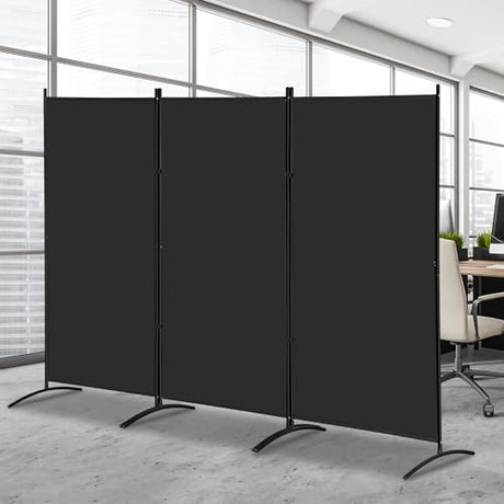 SUPER DEAL Room Divider, 6 Ft Folding Privacy Screens, 3 Panel Portable Room Partition Separator with Wide Metal Stands Freestanding Temporary Wall for Home, Office, Bedroom, 101" W X 72" H, Black SUPER DEAL