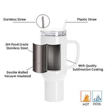 PYD Life 40 OZ Sublimation Tumblers with Handle Blanks White with Lid and Stainless Straw for Tumbler Heat Press Sublimation Oven Printing 2 Pack PYD Life