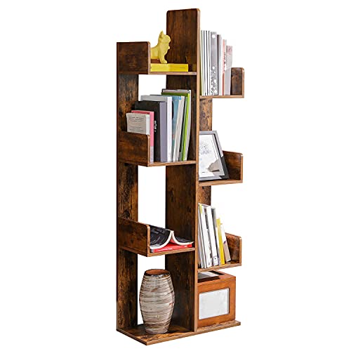 Tree-Shaped Bookshelf with 8 Storage Shelves in Rustic Brown by VASAGLE - WoodArtSupply