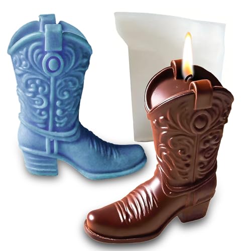 Japleed Cool Boot Shape Candle Molds, 3D Cowboy Chocolate Molds, Cowboy Boot Silicone Molds for Resin Candle Soap Wax Making, Silicone Fondant Jelly Ice Cake Decoration Mold for Crafts Baking Tool